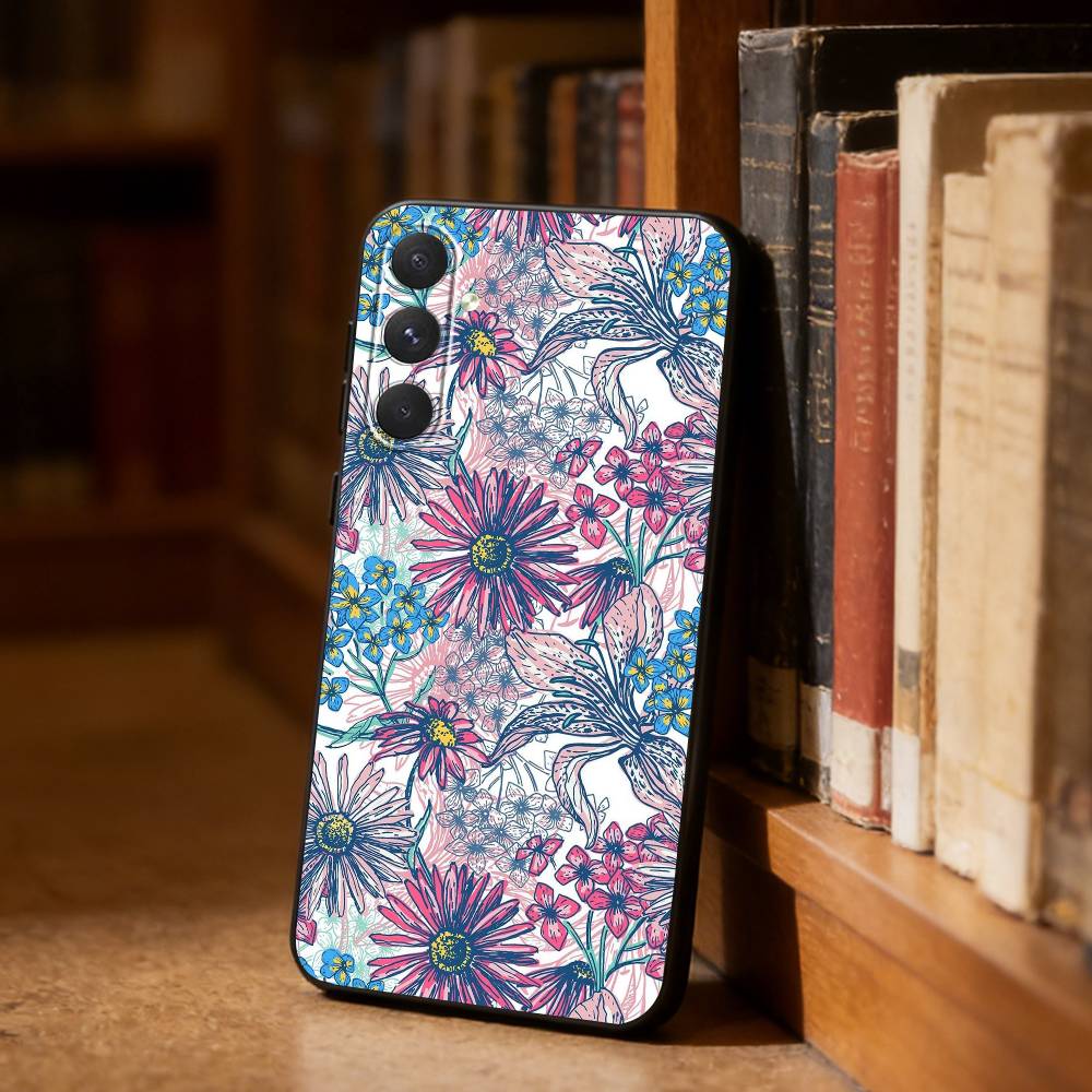 Flowers art Phone Case For Samsung S26,S25,S24,S23,S22,S21,Ultra,Plus,FE Black Soft Cover