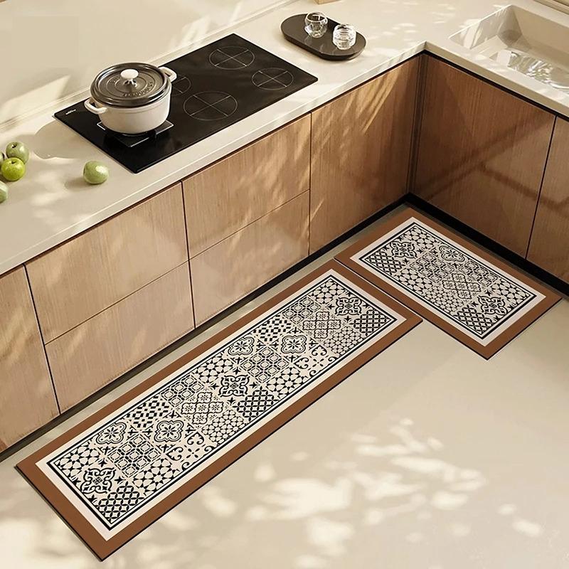 Non-slip Oil-proof Kitchen Floor Mat American Retro Waterproof Wipeable Carpet Long Decoration Rug Free Cleaning