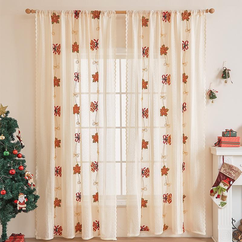 Santa Curtains Bedroom Christmas Decor Semi Blackout Curtains Lace Without Punching