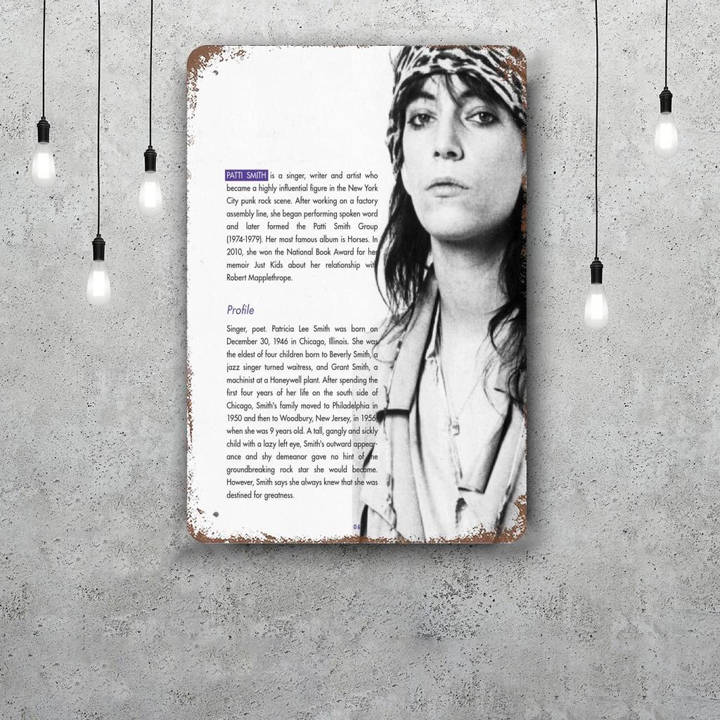 Patti Smith Retro Vintage Tin Sign Poster Decorative Plaque Metal Plate Wall Decor
