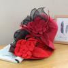 Women S Elegant Warm Wool Blend Round Top Wide Brim Hat With Flower Decoration