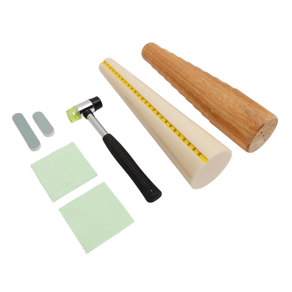7pcs Jewelry Sizer Tools Wooden Step Bracelet Mandrel Sizer Rubber Hammer Mallet Bangle Shaper Tool