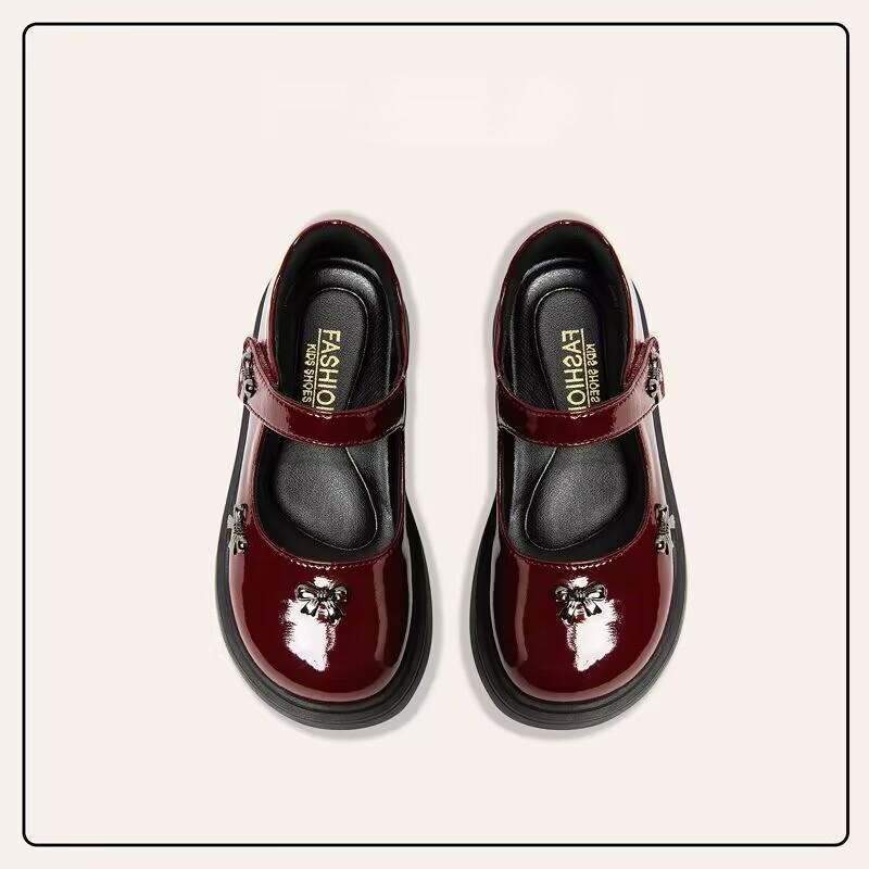 

Children Loafers for Girl Black Glossy Spring Autumn Uniform School Leather Shoes Pearls Round-toe Kids Shoes Simple All-match 26-Insole16.2cm червоний