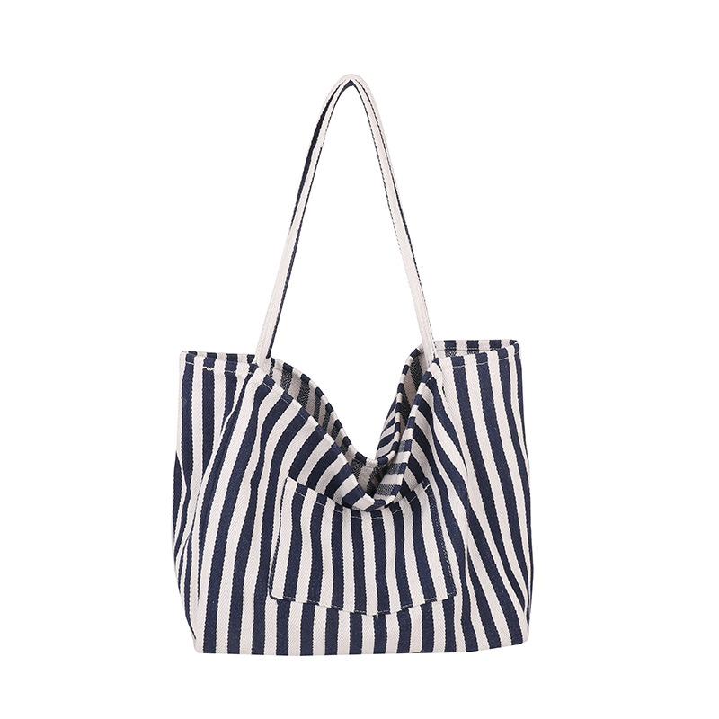 Simple Casual Striped Lazy Wind Large Capacity Tote Bag Female Student Commuting Fashion Shoulder Bag