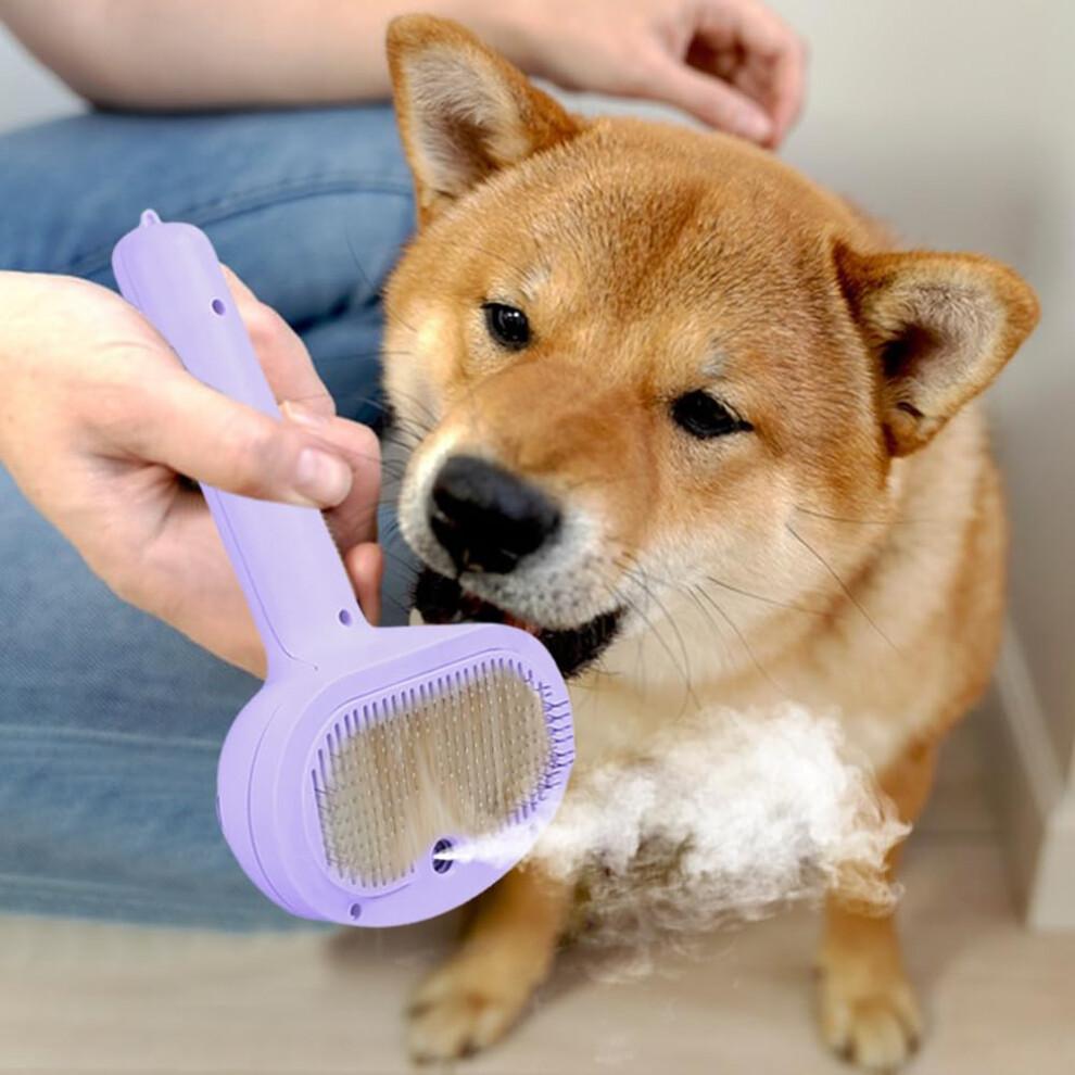 Pet Steam Brush, Silicone Massage Comb for Pet Hair Removal, Ergonomic Spray Handle, 12x7x20 Cm, Violet ABS Material