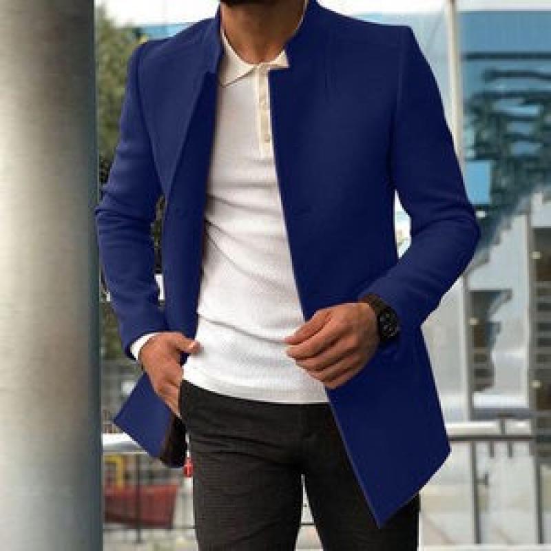 European Size Men's Spring/Fall Slim Fit Woolen Coat - Solid Color Youth Suit