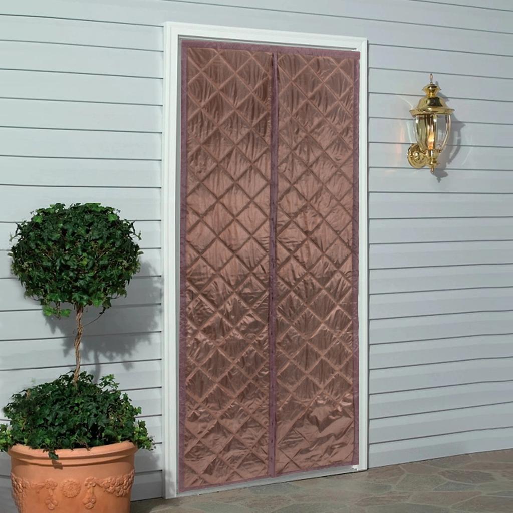 Magnetic Thermal Insulated Door Curtain, Center Opening Cotton PVC Blend, Waterproof Winter Door Cover, for 36x82 In Door, Brown