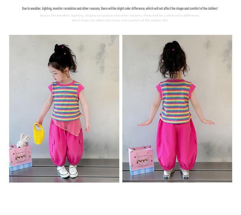 Girls' Stylish Striped Vest & Long Pants Summer Set 2026