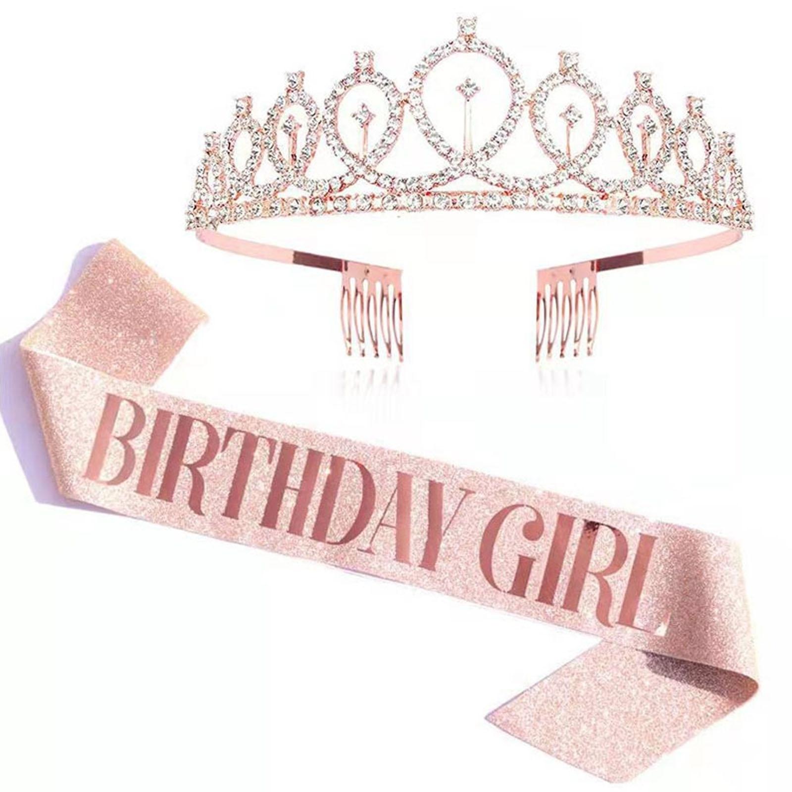 

Корона из розового золота на день рождения, пояс со стразами, женские тиары для королевы, подарки на день рождения, атрибутика для вечеринок для женщин, украшения на день рождения girls style розового золота