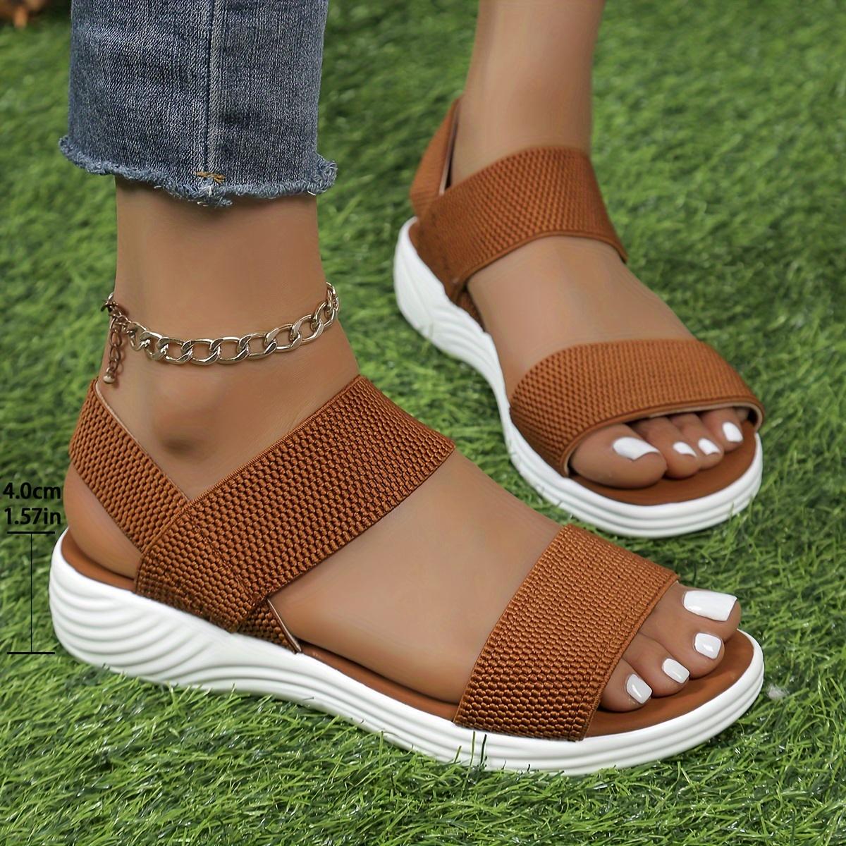 

Женские эластичные сандалии на плоской подошве, повседневные легкие бахилы с открытым носком, удобные уличные пляжные сандалии 35