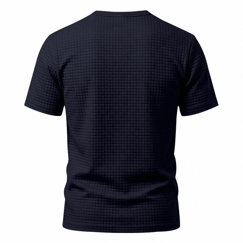 Men's Waffle Knit Henley T Shirts Short Sleeve Casual Solid Color Summer Basic Tee Tops