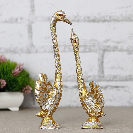 Dancing Cute Swan Couple Statues Decorative Bird Figurines Showpieces