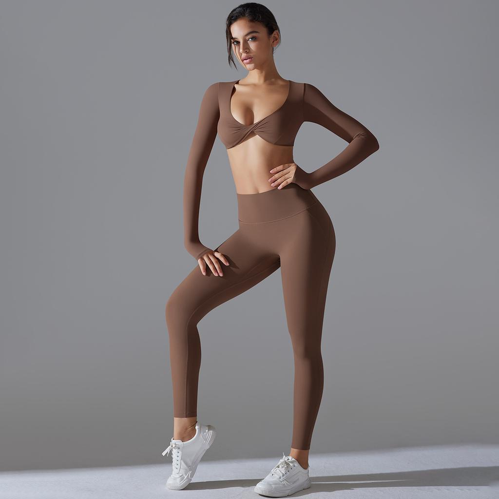 Yoga Clothing Trend Sports Gathering Long Sleeved Solid Color Slim Fit Elastic Fitness Clothing Running Training Sports Suit