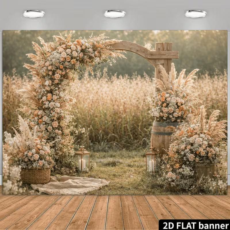 

2D Pampas Grass & Peach Floral Wedding Photography Background 47.2x31.5inch/120*80cm