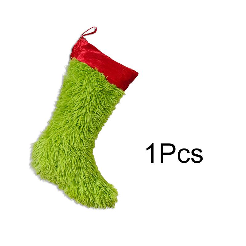 

1 шт. Зеленые рождественские носки Мохнатый подарочный мешок Мешочек для конфет Декор для праздничной вечеринки Камин Украшение для рождественской елки Полиэстеровая подвеска 1PC