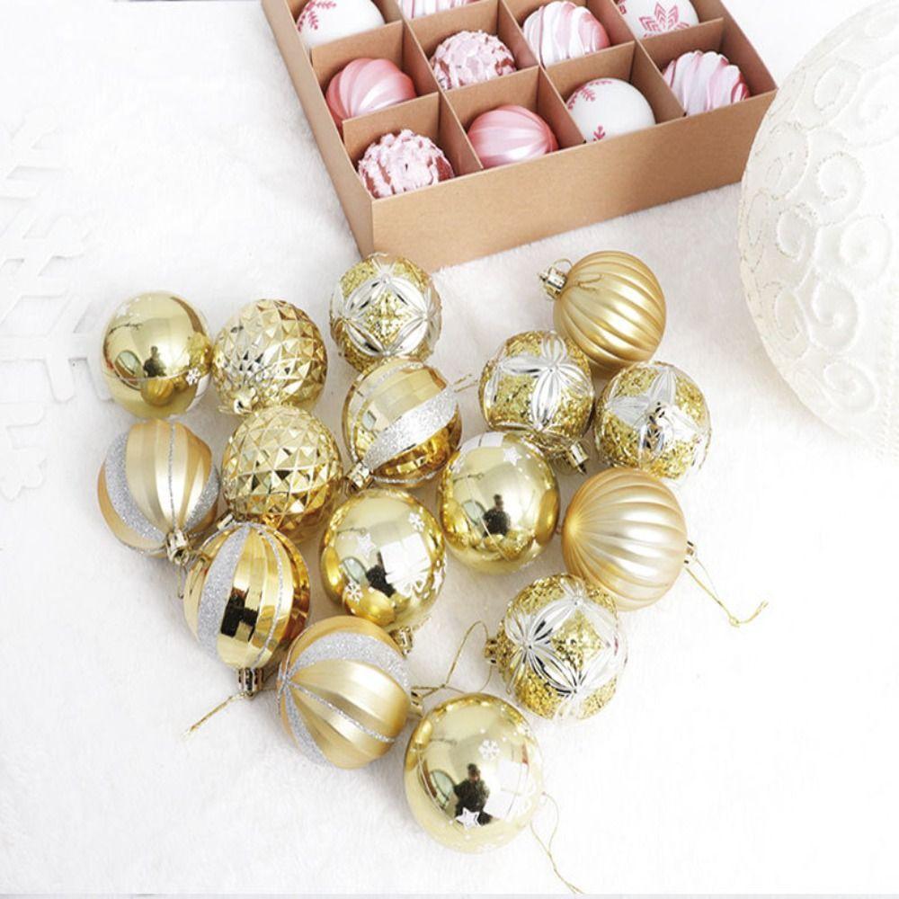 16Pcs/set Electroplating Painting Christmas Ball Ornament Glitter Xmas Baubles New Year Gift Xmas Tree Hanging Pendant Plastic
