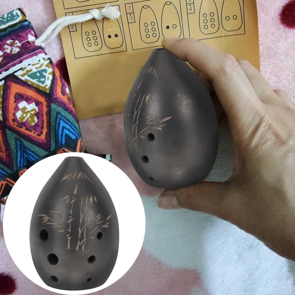 Traditional 8 Hole Ceramic Ocarina Black Clay Crafted Melodious Sound Wind Instrument Present for Cultural Enthusiasts