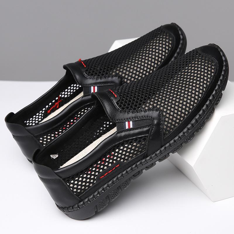 Fashion Mens Sandals 2025 Summer New Mesh Shoes Breathable Mens Soft Leather Casual Shoes Fashion Versatile Hollow Sandals Men