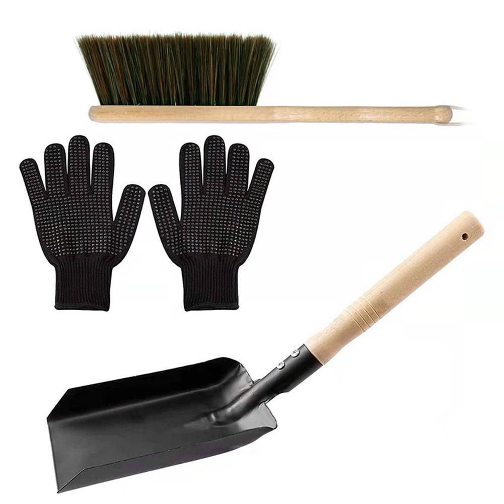 Fireplace Ashes Cleaning Brushes Set Multifunctional Metal Fireplace Washing Kits With Gloves For Indoors Fireplace s Cleaning