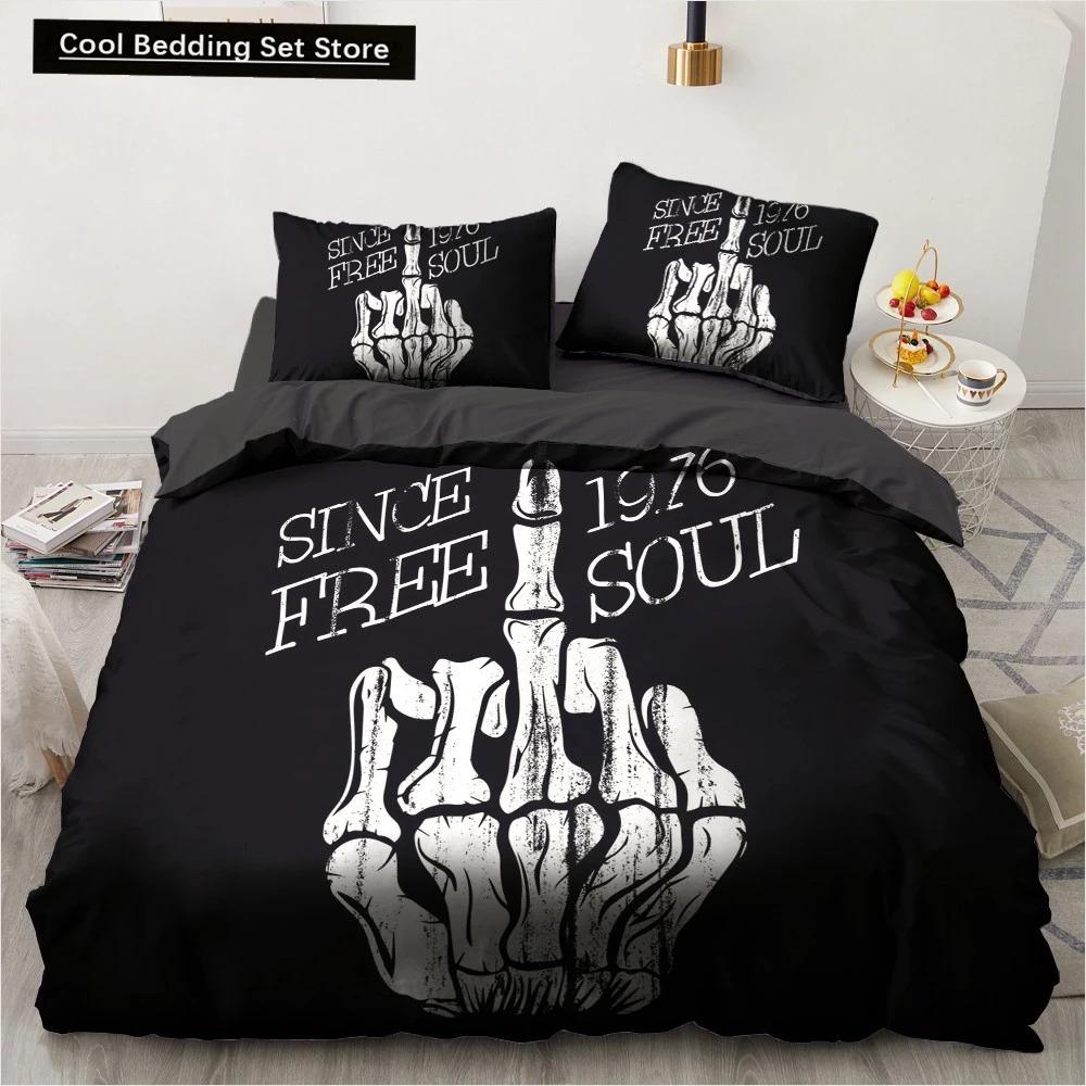 Skull Couple King Queen Duvet Cover Skeleton Bride Bedding Set Halloween White 23pcs Soft Quilt Cover for Kids Teens Adults