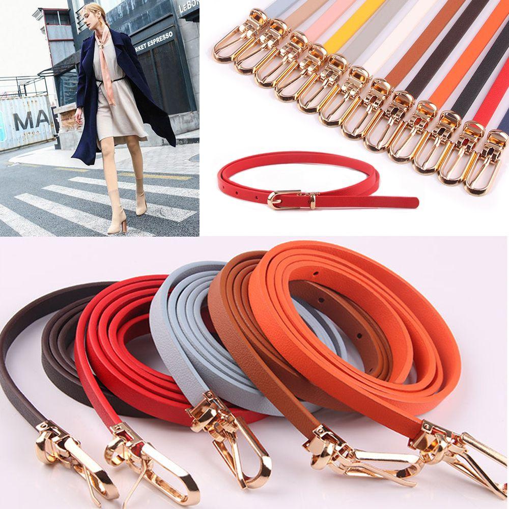 Fashion Graceful Candy Color Thin Skinny Waistband Faux Leather Belts Dress Strap Adjustable Belt