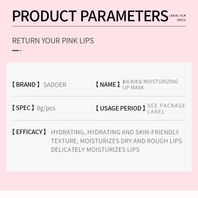 Mascarilla Labial 8g SADOER Colágeno Planta Mascarilla Labial Desvanecimiento Patrón Labial Pack