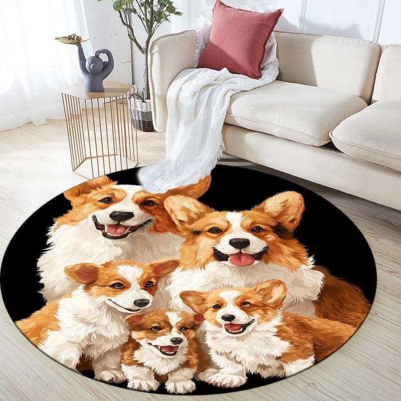 Corgi pattern round rug,Carpet Rug for Living Room Bedroom Playroom ,Non-slip Floor Mat,Holiday Gifts and Birthday Gifts.