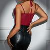 European & American Hot Style: Sheer Hollow-Out Halter Tie-Up Patchwork Jumpsuit