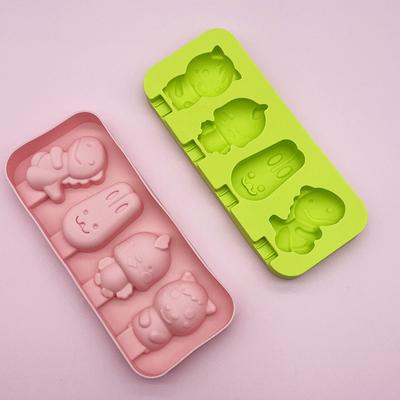 Ice Cream Mold 4 Cavity Animal Shape DIY Silicone Homemade Bunny Piggy Popsicle Mold Kitchen Accessories