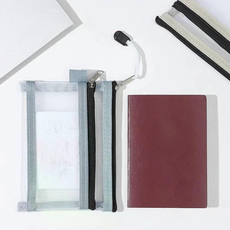 1PC Double Layer Mesh Card Holder Bag Clear Passport Id Card Driver License Document Bag Zipper Pouch for Bank Cards Travel Stor