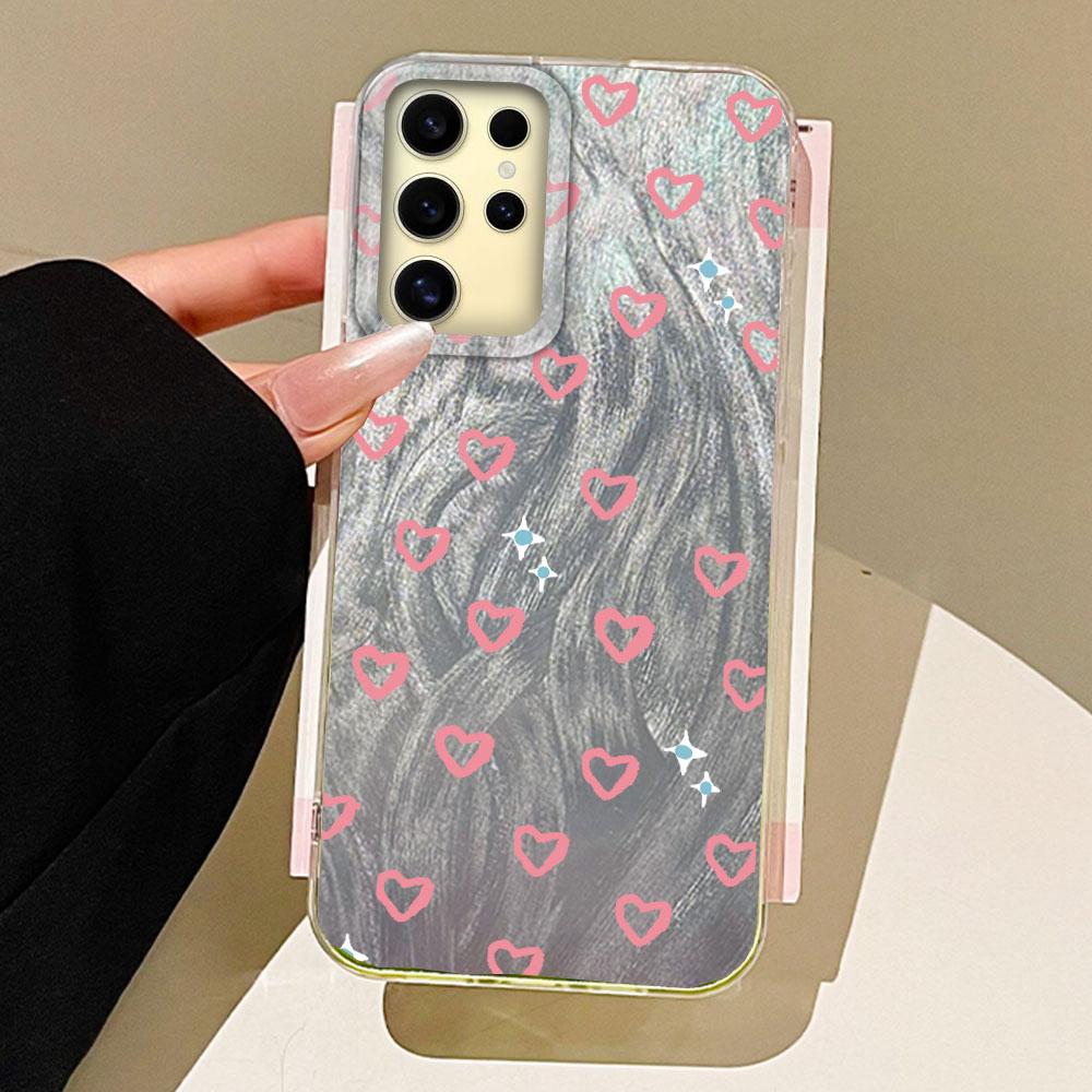 Cute Pink Love Heart Phone Case for Samsung Galaxy S25 S24 S23 S22 S21 FE Plus Ultra S25+ S24+ Shell Silicone Back Fundas Cover