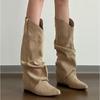 Ny Stil Dams Höst Vinter Veckade Dam Western Cowboystövlar Invändig Höjning Riddar Ankelstövlar Zapatos De Mujer