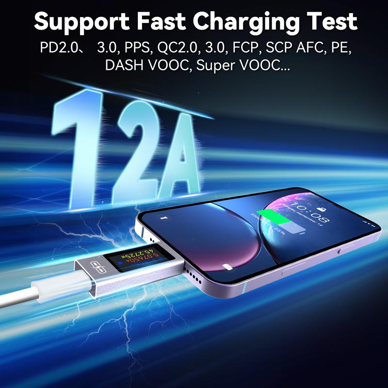 UT02C/UT03C Type-C Multi-function DC Voltage Ammeter DC 4~30V 12A Voltage Current Power Meter Phone Charging Tester Battery Test