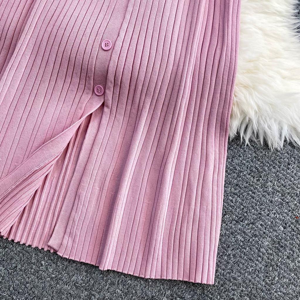 New Summer Solid Round Neck Sleeveless Sweater Knitted Dress for Women Casual Simple Single-breasted Elastic Bottoming Knitwear Dresses
