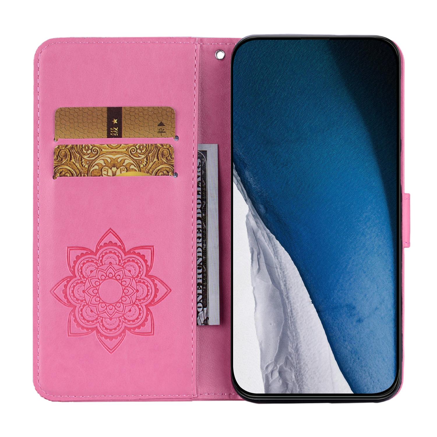 

For iPhone 16 Case Owl Flower Imprinted Leather Cover Wallet with Strap