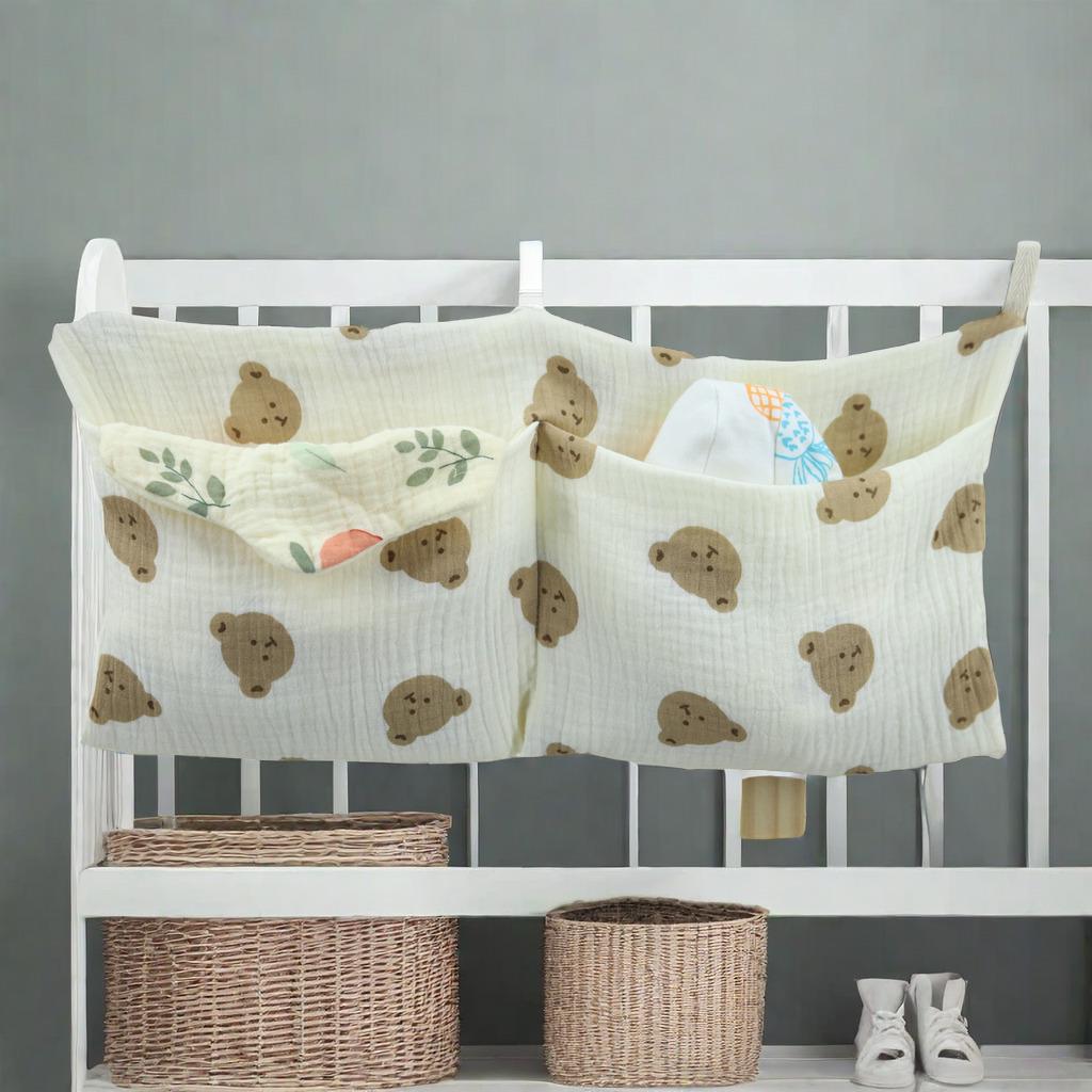 

Двухслойный хлопковый прикроватный органайзер для хранения детских вещей и подвесная сумка для коляски с двойными карманами