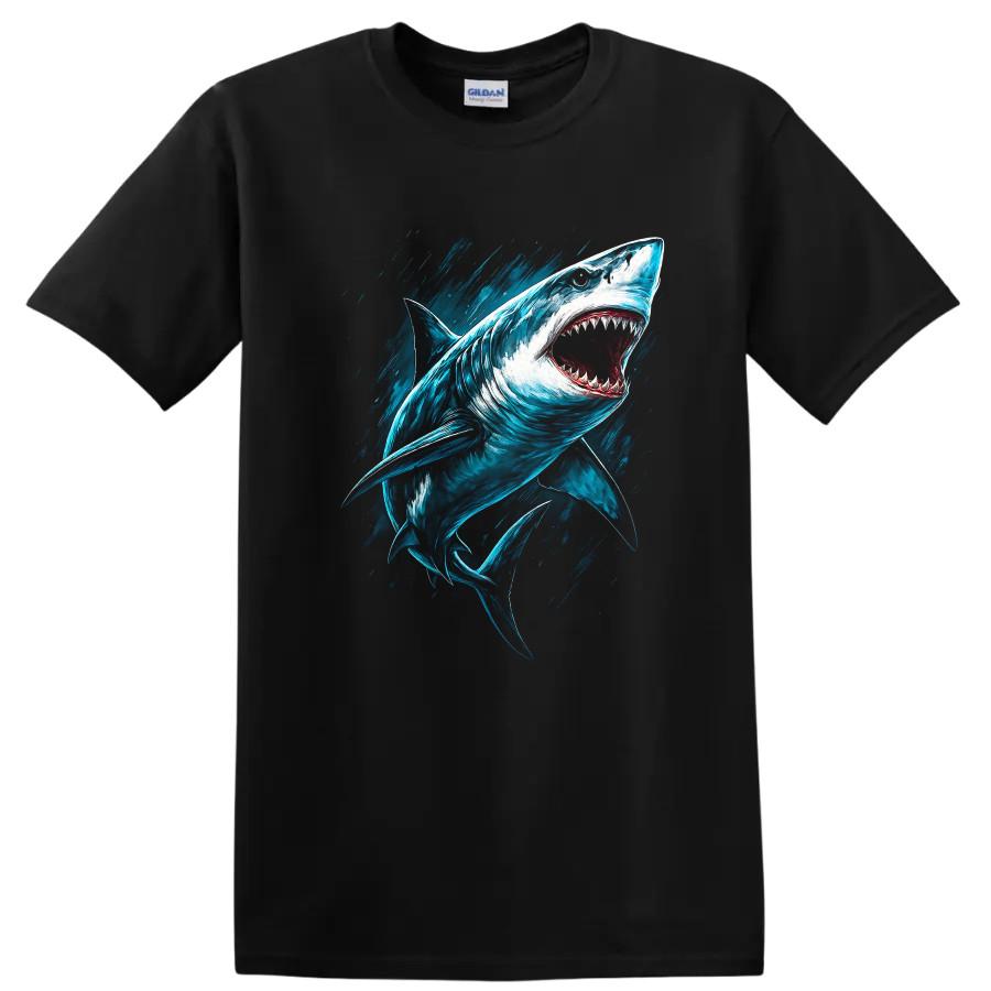 Shark Graphic T Shirt Ocean Predator Sea Life Tee Wavy Blue Art Design