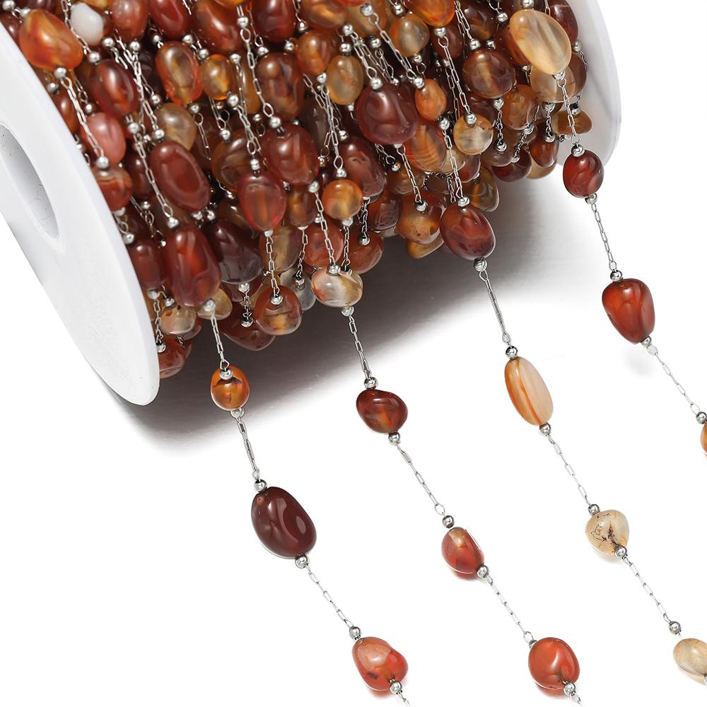 1Meter/Pack Stainless Steel Natural Stone Round Shape Beads Chains for DIY Necklace Bracelets Jewelry Making Accessories