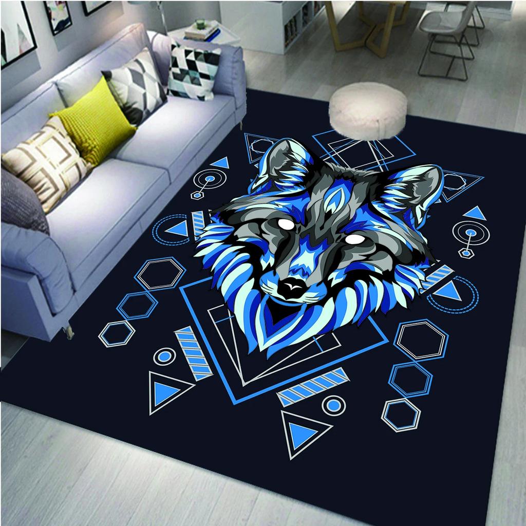 Wolf Carpet Bohemian Mandala Flower Area Rug for Living Room Bathroom Laundry Room Decor Wild Animal Doormat Non-Slip Floor Mat