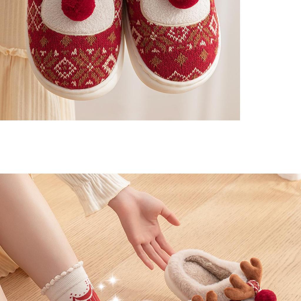 Custom Reindeer Winter Cotton Slippers - Women's & Men's Christmas Gift