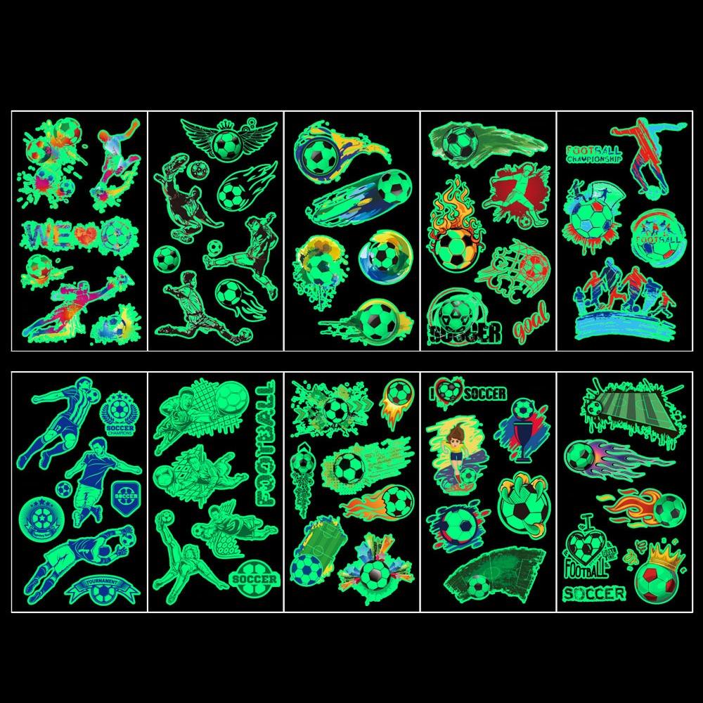 10Pcs/set Soccer Luminous Tattoo Sticker Glowing Cartoon Soccer Tattoo  Women Men