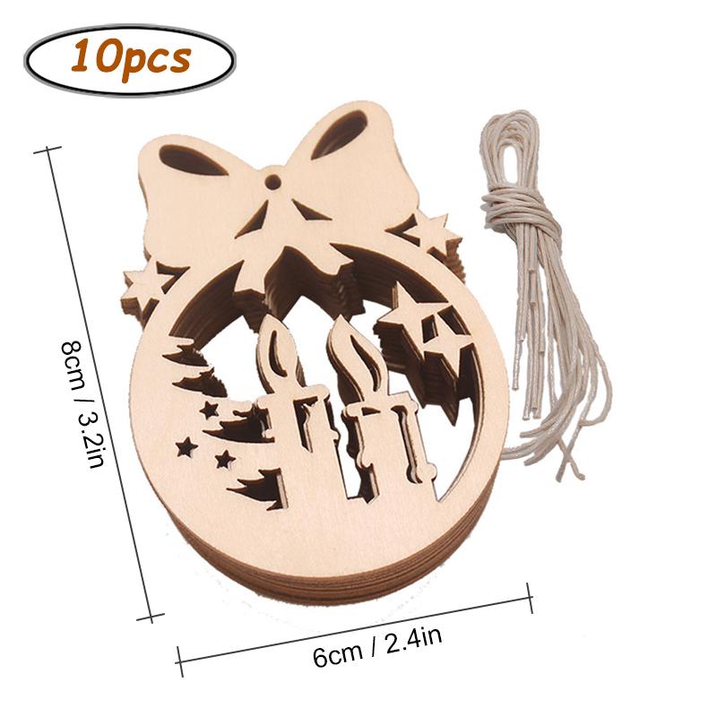 10pcs/pack Unfinished Blank Wooden Christmas Ornaments Predrilled with Hanging Rope for DIY Crafts. Christmas Tree Hanging Decor