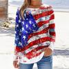 Women’s Casual Long Sleeve Crewneck Top with Independence Day Flag and Floral Print Loose Fit Comfortable Pullover Shirt