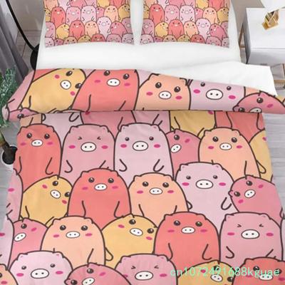 Cartoon Lovely Pig Duvet Cover Set Kawaii Animal Bedding Set King Microfiber Farmhouse Wildlife Theme Comforter Cover Pillowcase