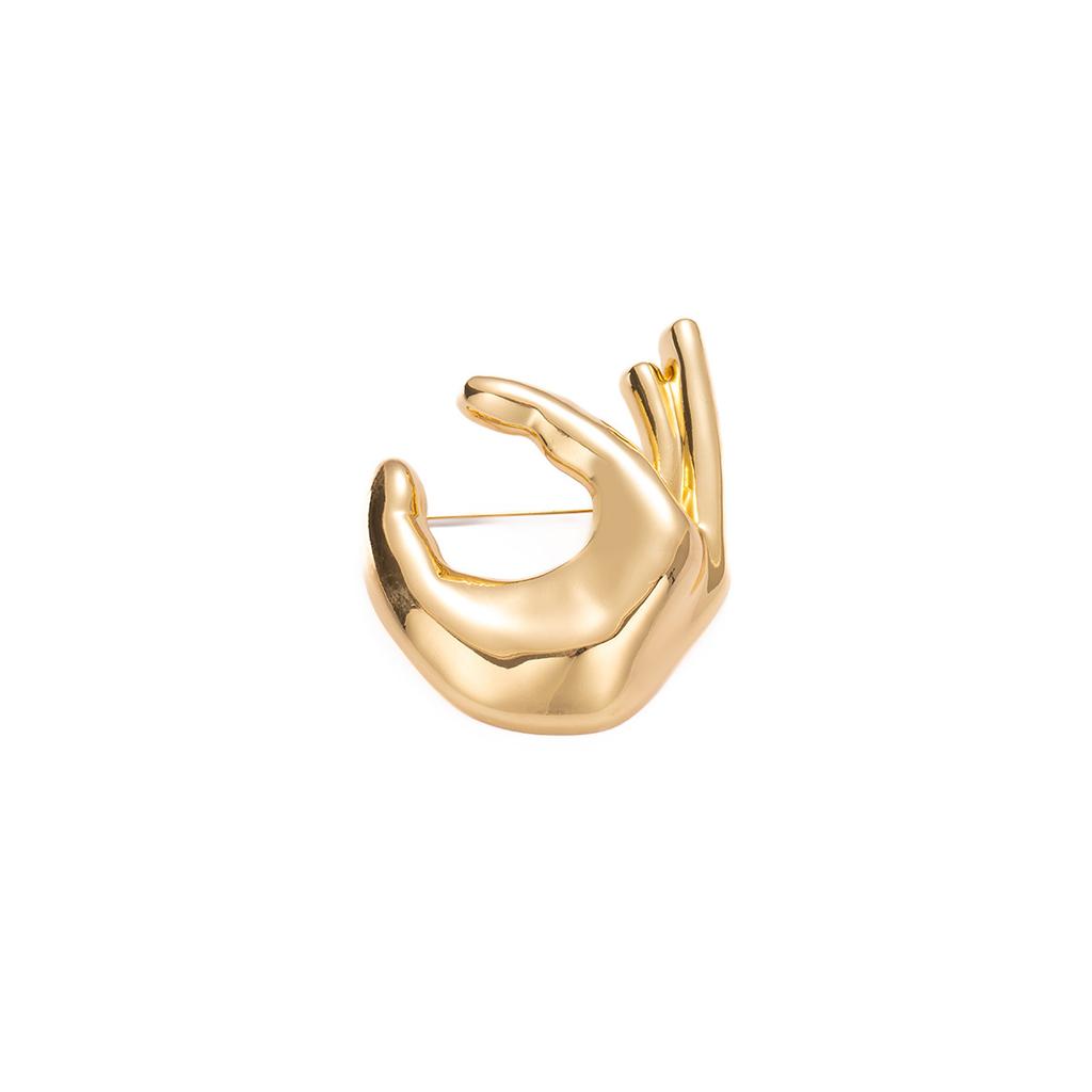 Metal Smooth Fashion Creative Alloy Ok Gesture Brooch Men'S Suit Texture Niche Accessories