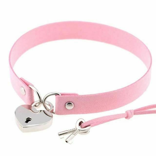 Heart Pendant Locking Collar With Key Choker Necklace Slave Restraints Collars & Leashes