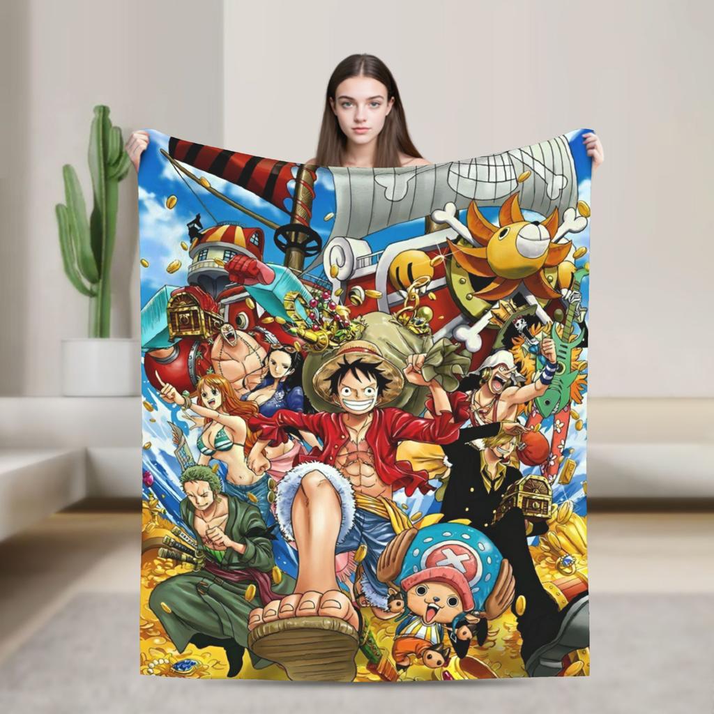 Luffy Anime Blanket  Flannel Throw Blanket Bedding Couch Portable Ultra-Soft Warm Bedspreads,
