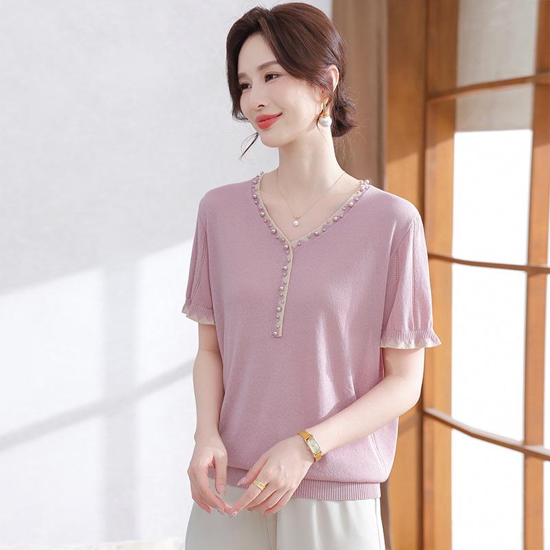 

2026 Stylish Ice Silk Short Sleeve T-shirt for Moms - Summer Fashion for Middle-aged and Elderly Women, Perfect for Mother s Day. XL (110-120 lbs)