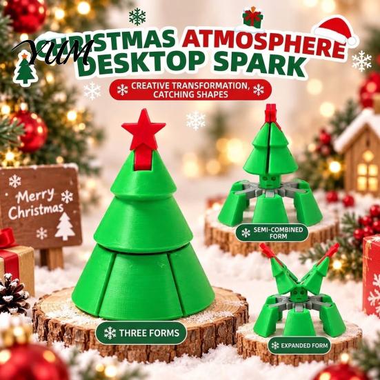 Creative Stocking Stuffers Christmas Tree Fidget Toy, 3D Printed Flexible Sensory Decompression Transformation Interactive Gifts Figurine for