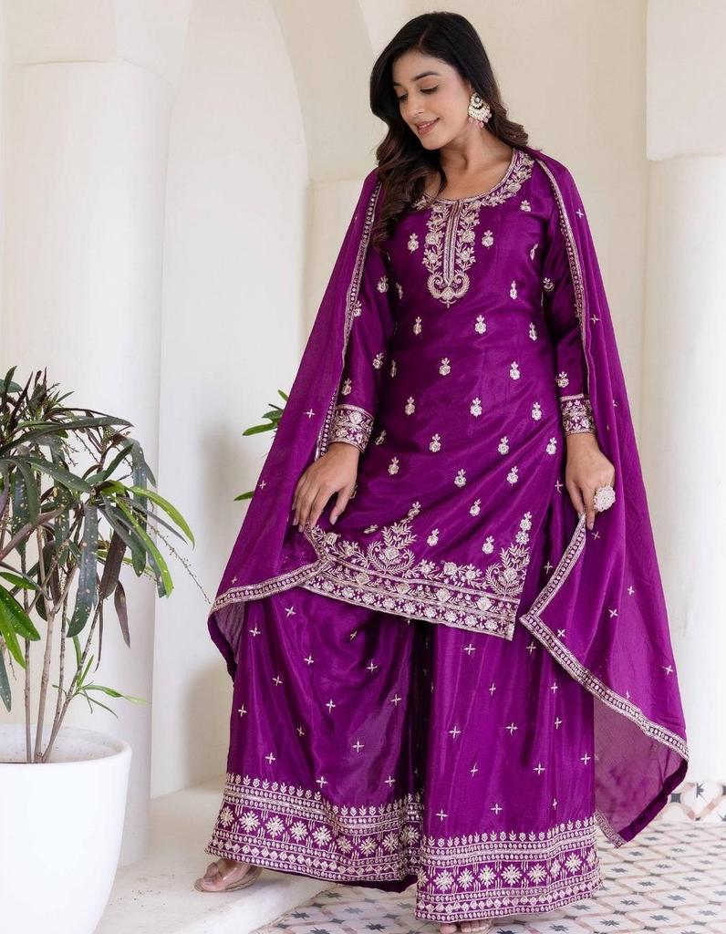 Party Wear Chinon Salwar Suit Women Bollywood Indian Ethnic Salwar Kameez Palazzo Set